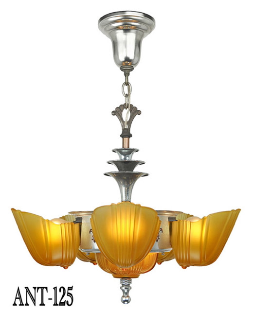 lighting Light  Antique chandelier deco By Chandelier art Deco  vintage  Halcolite Art 6 Shade Original Slip