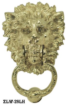 Midsize Lion Head Brass Door Knocker (ZLW-28LH)
