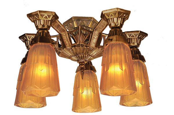 Art Deco Flush Mount Close Ceiling Lighting 5 Light By Lincoln 140 Ccl
