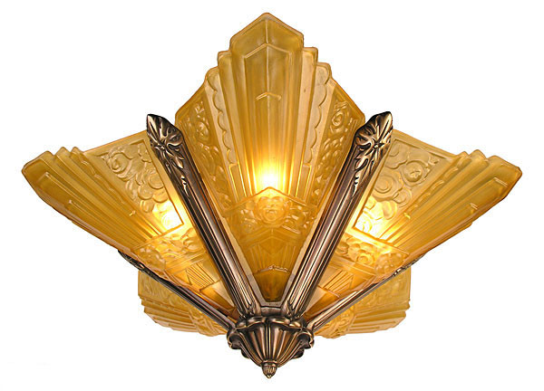 Art Deco Lighting Semi Flush Fixtures French Slip Shade Marseilles Series Chandelier In Antique Brass Finish 167 Ch2 Dk