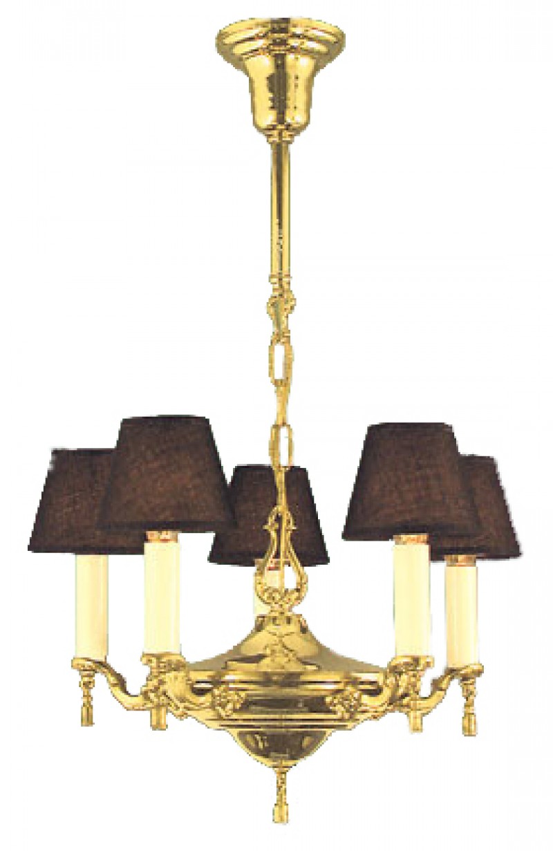 Vintage Hardware & Lighting - Candle Chandelier 5 Light With Cloth Shades  (556B-PSA-CH)