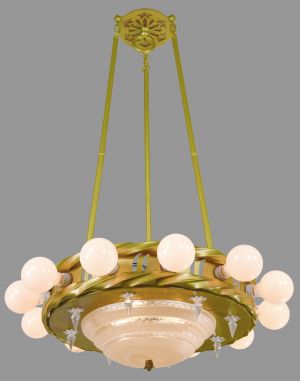 Antique Light fixture chandelier solid bronze & real alabaster 1920
