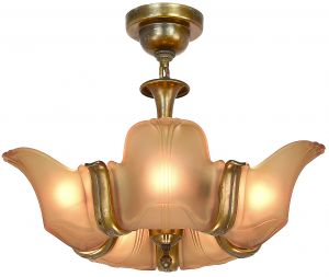 Scarce Art Deco Solid Bronze Chandelier by Mid-West c.1935 (ANT-1385)