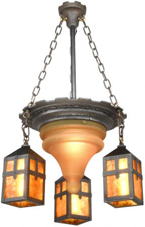 Edwardian Center Bowl Light Chandelier with Metal Mission Shades (ANT-1389)