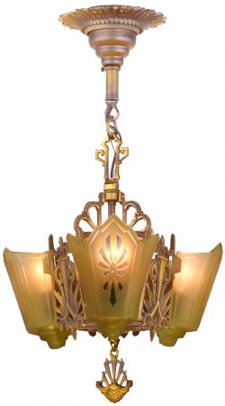 Antique Restored Bronze-Finished Art Deco Slip Shade Chandelier (ANT-1397)