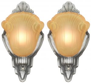 Pair of Streamline Art Deco Slip Shade Sconces by Halcolite (ANT-1406)