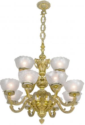 Antique French Large 12-Arm Brass/Bronze Chandelier Circa 1920 (ANT-1411)