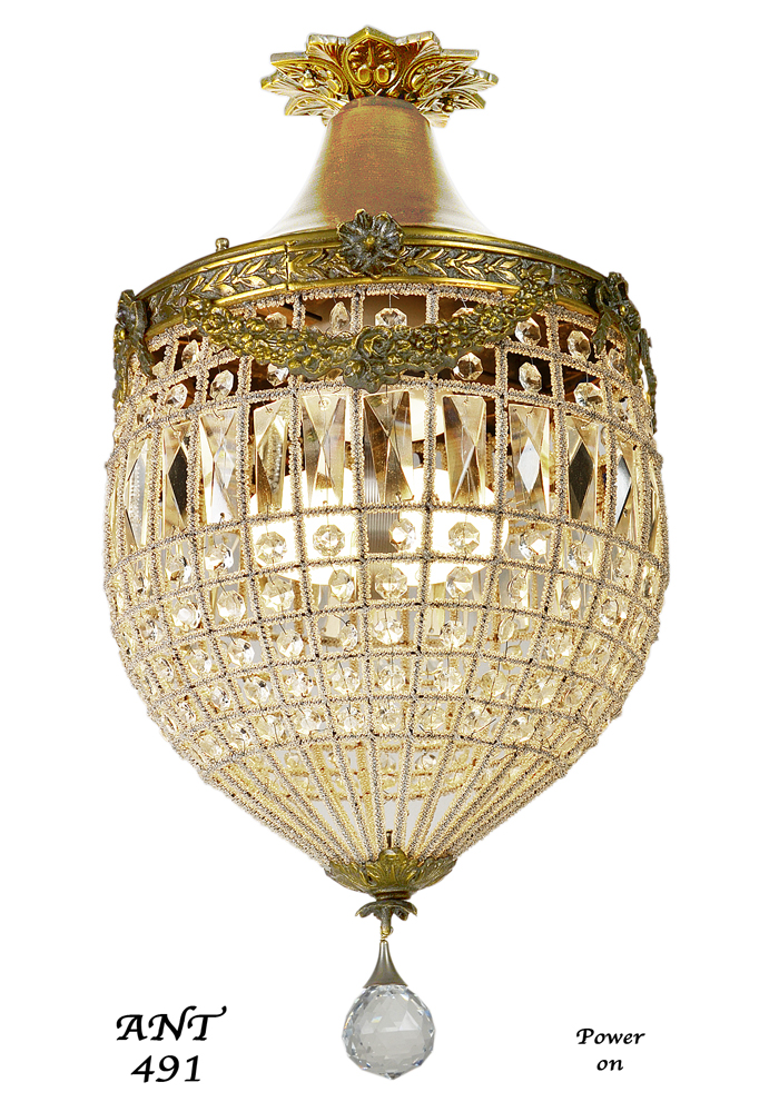 Vintage French Style Brass and Crystal 12-Light Chandelier - Ruby Lane