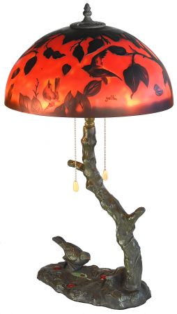 Galle-Style Cameo Glass Table Lamp with Bird Motif (ANT-SR145)