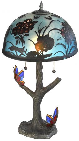 Galle-Style Cameo Glass Table Lamp with Butterfly Motif (ANT-SR146)