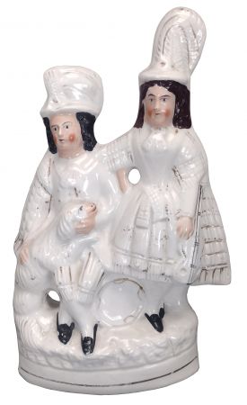 Young Lady and Gentleman with Dog and Drum Antique Staffordshire Figure (ANT-SR157)