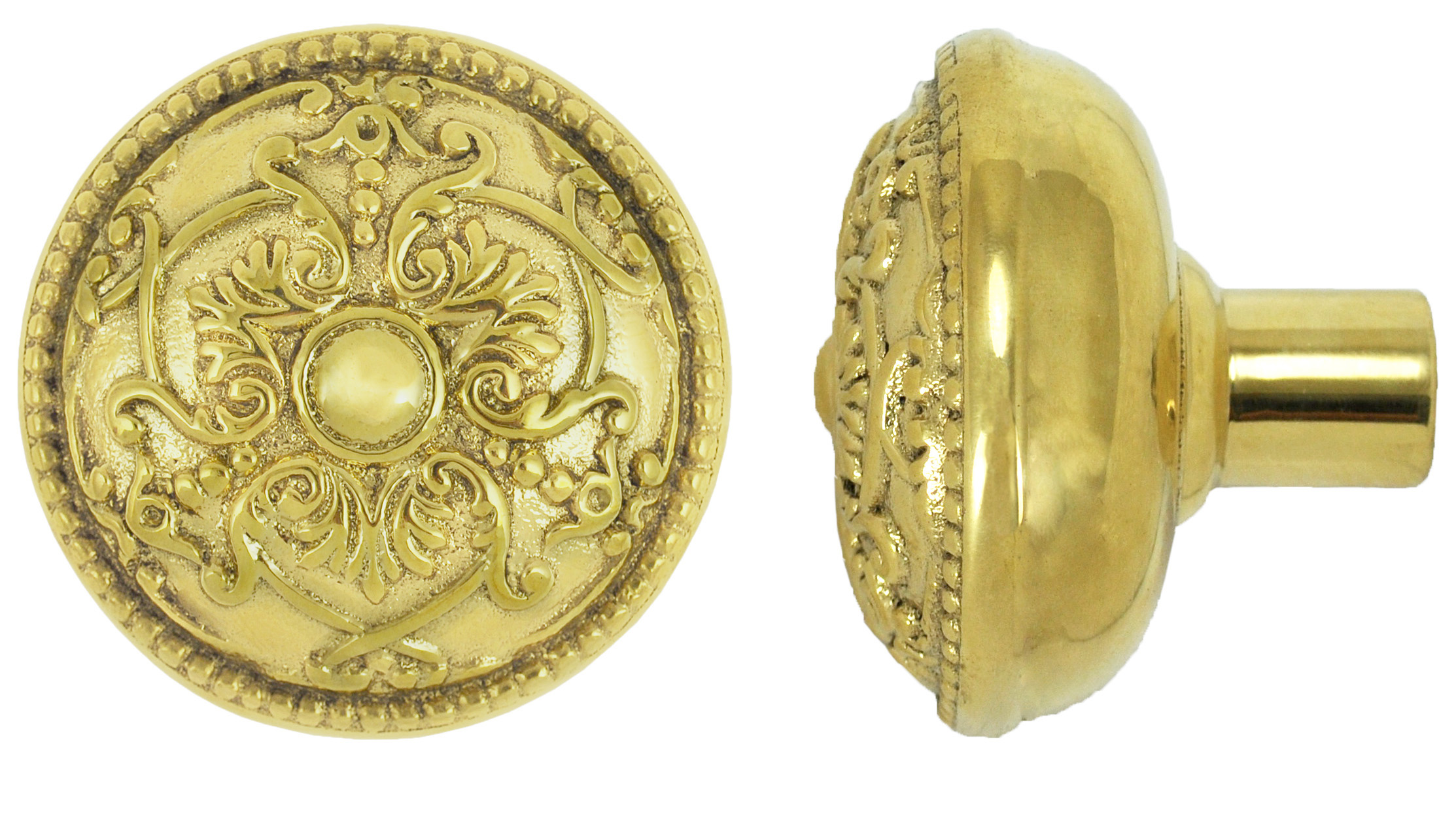 Vintage Hardware & Lighting - Victorian Antique Recreated Pair Brass Scroll  Doorknobs (L-35K)