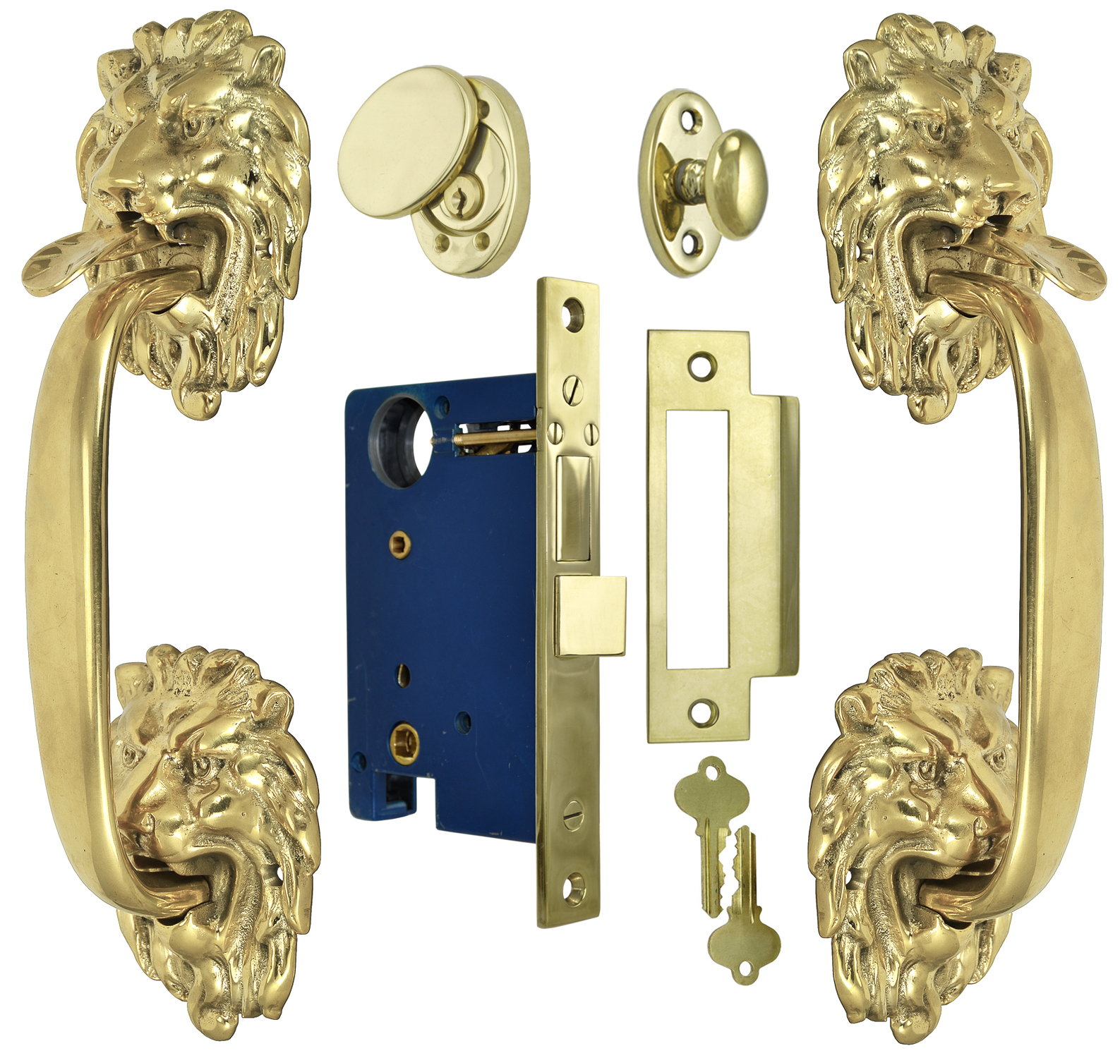 Vintage Hardware & Lighting - Victorian-Inspired Lion Head Thumb Latch  Entry Door Set with Locking Mortise (ZLW202SET)