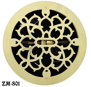 Vintage Hardware & Lighting - Round Brass Floor Ceiling or Wall Grates  Vent. or Register Cover With Damper, for 6 hole, 7-3/8 OA dia. (ZM-Q601)